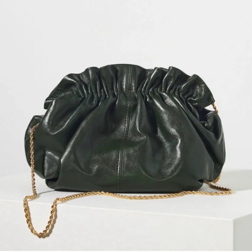 Loeffler Randall Willa Small Leather Cinch Clutch - Dark Green